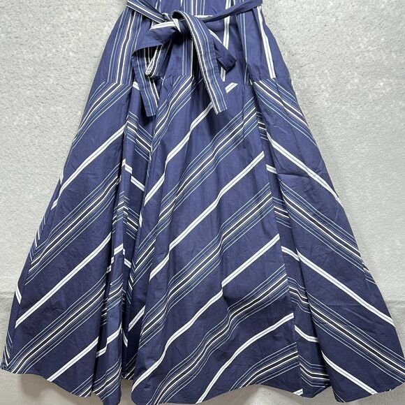 Zara Midi Limited Edition Dress Womens Size Small Navy Blue Striped Godet - Picture 4 of 10